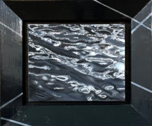 Leen van Duivendijk, Maanwater, 37x44,5 cm inclusief bewerkte lijst, olieverf en pigment op doek.