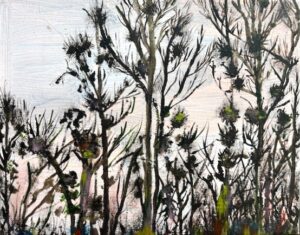 Leen van Duivendijk, maretakken, olieverf op doek, 23x30 cm.
