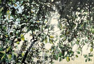 Leen van Duivendijk, Bladeren, olieverf, acryl en pigmenten op doek, 70x100